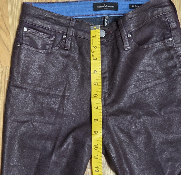 Robert Rodriguez Mi Cielo High-Rise Deep Burgundy Waxed Denim Jeans Size 26 - Picture 6 of 7